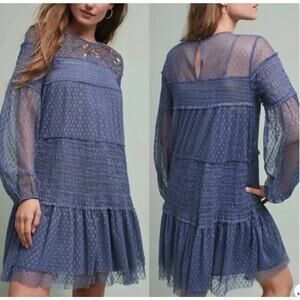 Maeve S Anthropologie Dress Lace Embroidered Boho Cottage Core Feminine Tiered